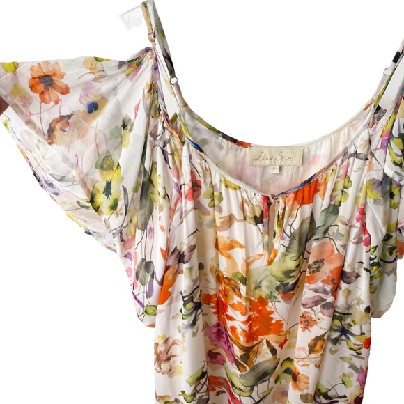 Anthropologie Love Sam Floral Cold Shoulder Flutter Sleeve Blouse Medium - Picture 8 of 12